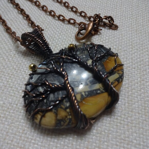 Natural MALIGANO JASPER Handmade COPPER WIRE-WRAPPED Pendant/Chain #833B - Picture 1 of 3